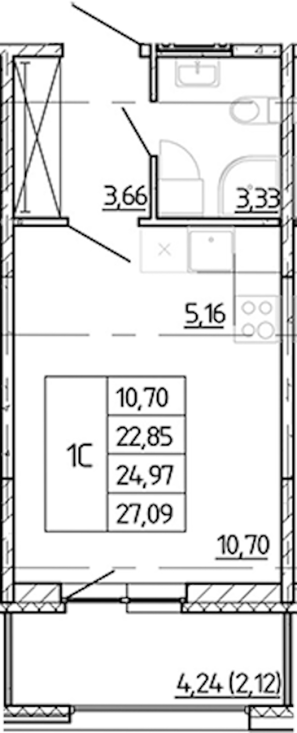 Квартира студия 22.85 м², 12/12 эт., ЖК «Полис Новоселье»